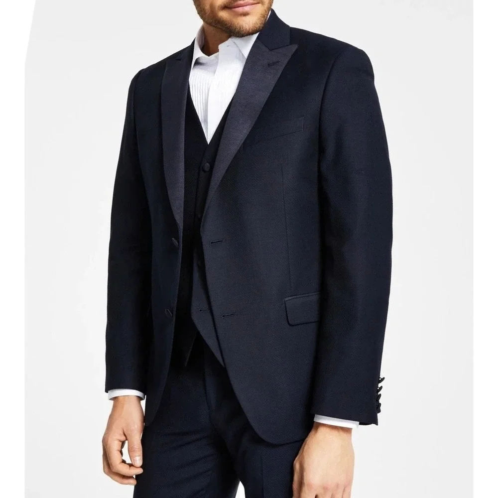 Alfani Mens Slim fit 2-pc Tuxedo Suit Jacket 42R Black Solid Pants 38W 30L